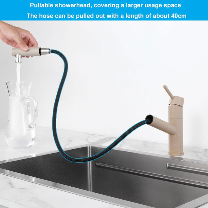 Wasserhahn Küche Weizenfarbe Ausziehbar, Hochdruck Küchenarmatur mit 2 Strahlarten, 150° Drehbare Mi