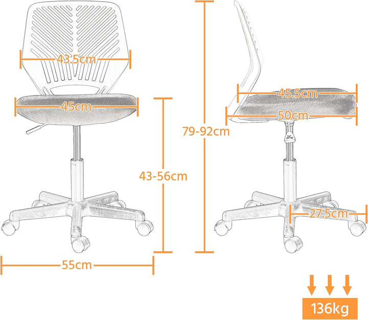 Yaheetech Bürostuhl Ergonomisch Schreibtischstuhl ohne Armlehnen Drehstuhl mit Rücklehne Arbeitsstuh
