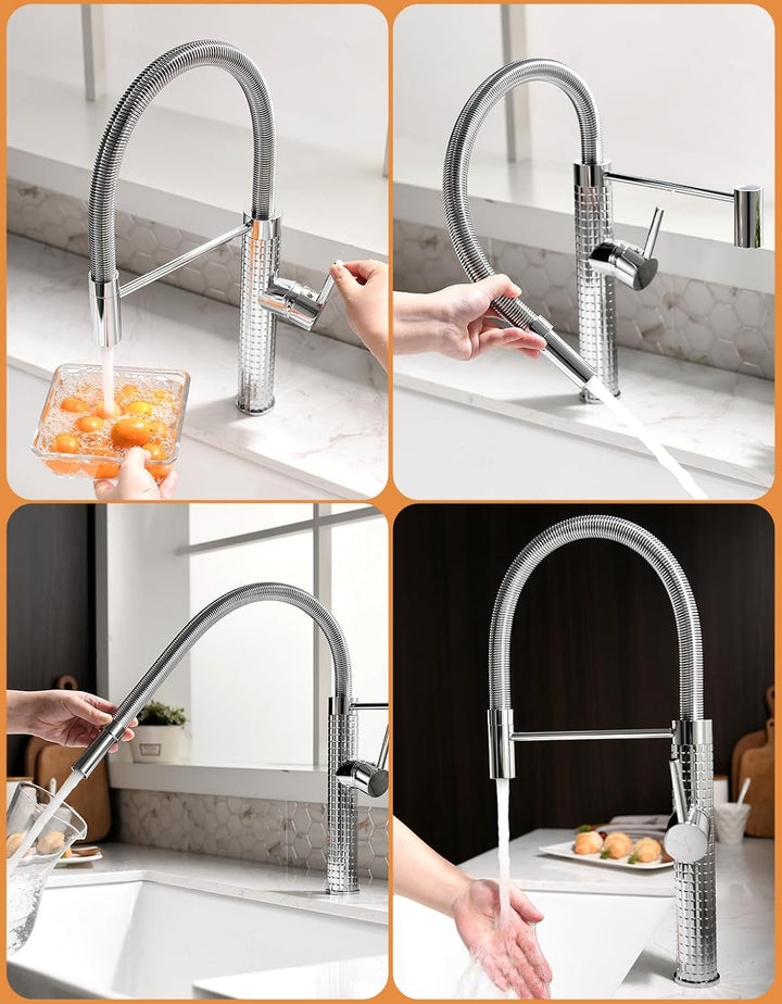 TIMACO Chrom Wasserhahn Küche,Küchenarmatur mit Brause Ausziehbar - 360° Schwenkbarz- Pull-Down-Spra