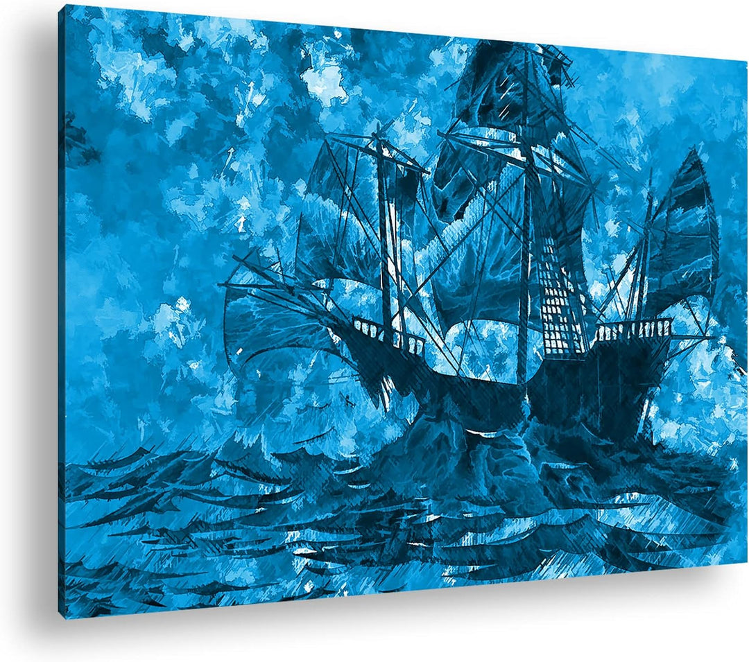 deyoli abstrakte Zeichnung eines Geisterschiffes Format 80x60 Effekt: Monocrome Blau als Leinwandbil