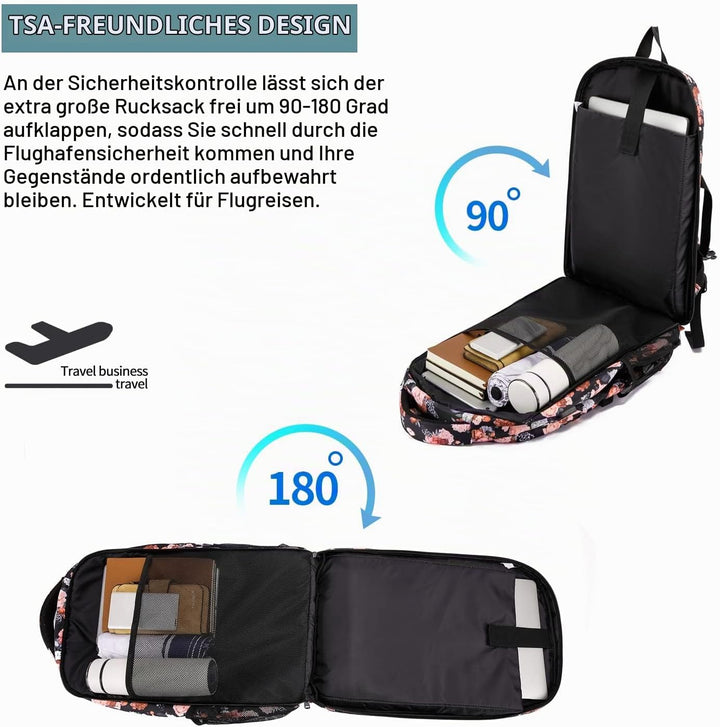 Rucksack Damen gross mit Laptopfach &amp; Anti Diebstahl Tasche für Ausflüge,wasserdicht Grosser 17 Zoll
