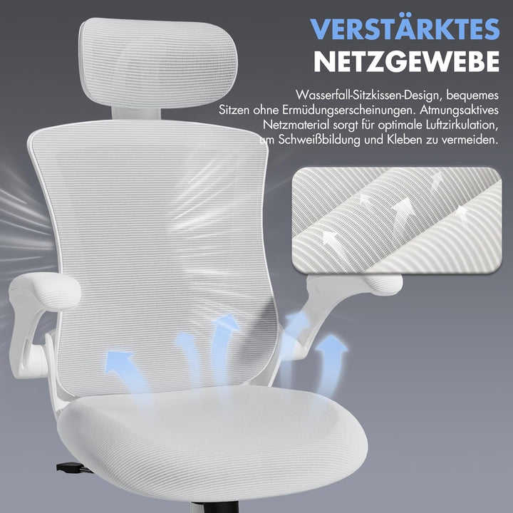 COLAMY Bürostuhl Mesh Computerstuhl, Bürostuhl Ergonomisch, Arbeitsstuhl mit Verstellbarer Kopfstütz