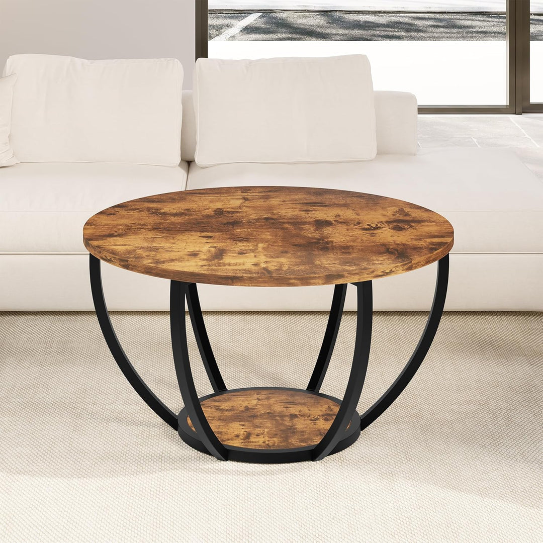 HOMERECOMMEND Round Coffee Table,Couchtisch Rund,2 stufiger Couchtisch mit Lagerung Regale,Wohnzimme