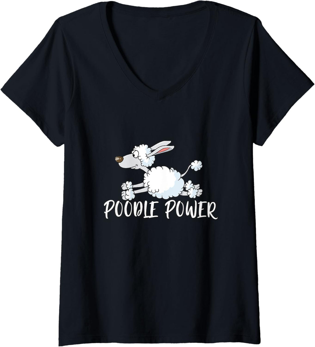 Damen Lustiges Pudel Power Hund Hündchen Kläffer Wau Wau T-Shirt mit V-Ausschnitt