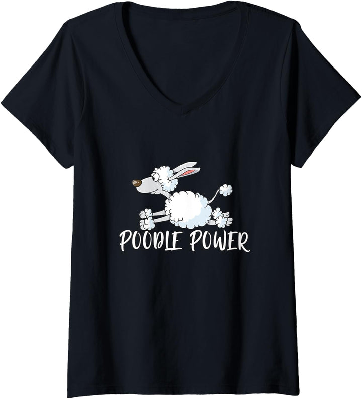 Damen Lustiges Pudel Power Hund Hündchen Kläffer Wau Wau T-Shirt mit V-Ausschnitt