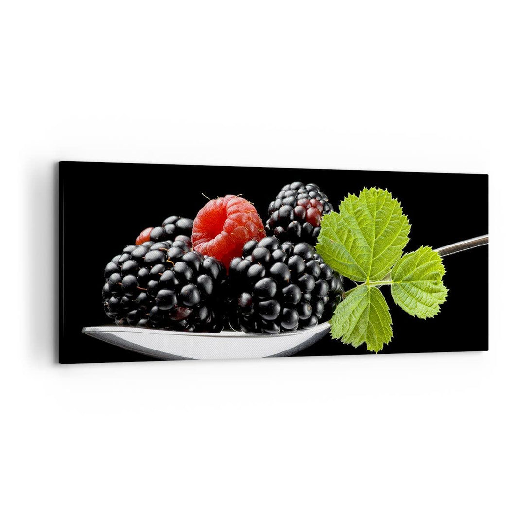 Wandbilder Dekoration Wohnzimmer Löffel Himbeere Brombeere Frucht Panorama Bilder auf Leinwand 120x5