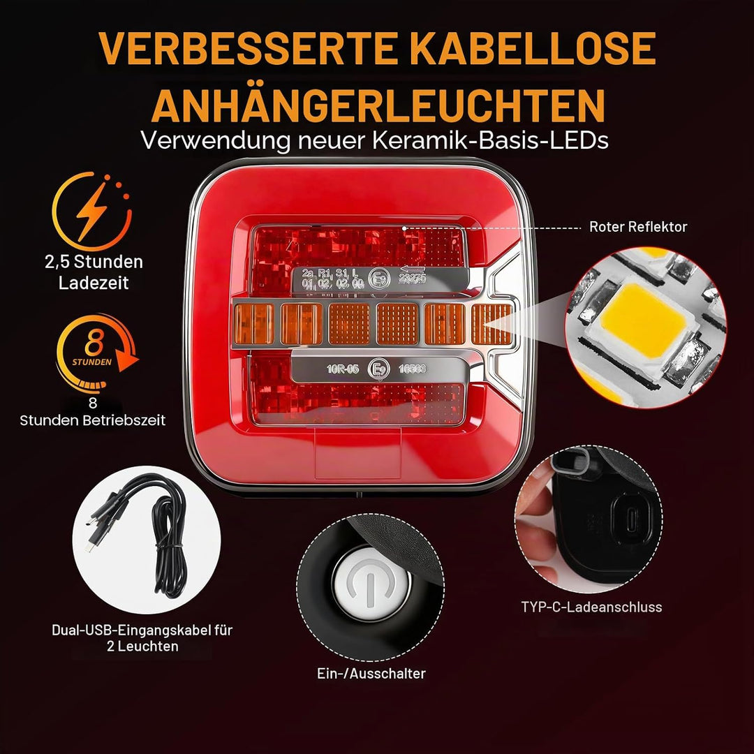 LED Anhänger Rückleuchter Set, 12/24V Magnetische drahtlose LED Wasserdichte Rückleuchten, Anhänger