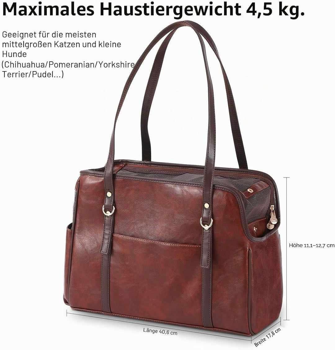 Hundetragetasche, modische Leder-Haustier-Tragetasche mit Taschen, von Fluggesellschaften zugelassen