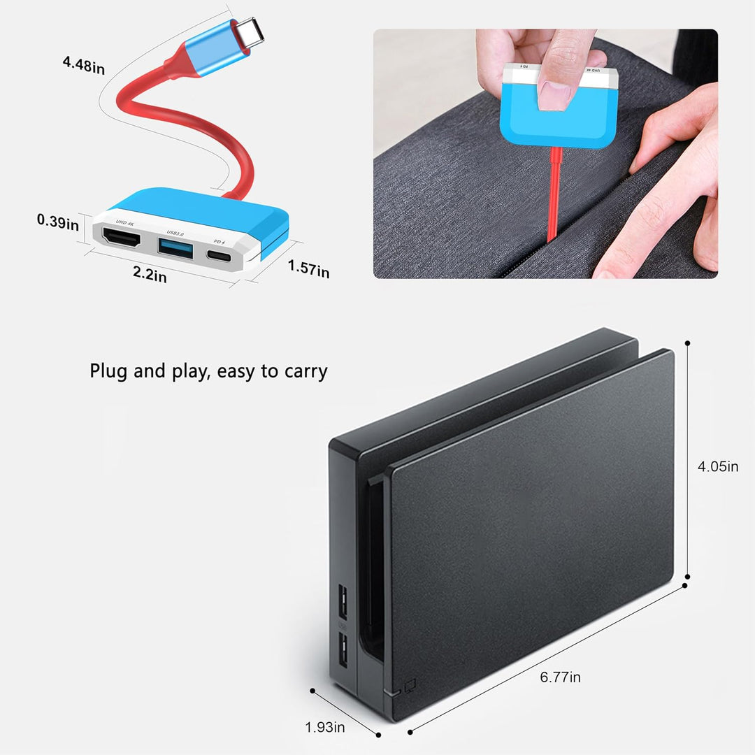 Switch Dock für Nintendo Switch/OLED Switch, 3-in-1 Mini Switch TV Dock mit 4K HDMI USB 3.0 Port USB