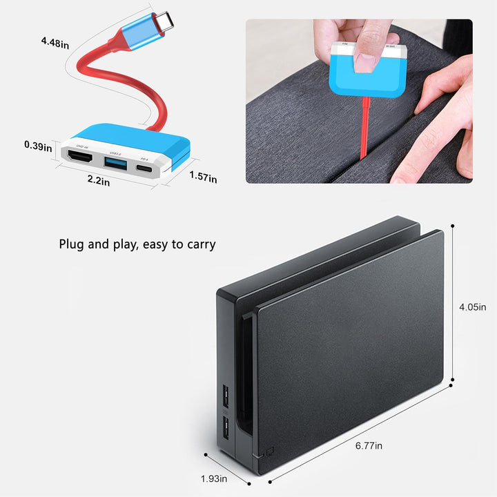 Switch Dock für Nintendo Switch/OLED Switch, 3-in-1 Mini Switch TV Dock mit 4K HDMI USB 3.0 Port USB