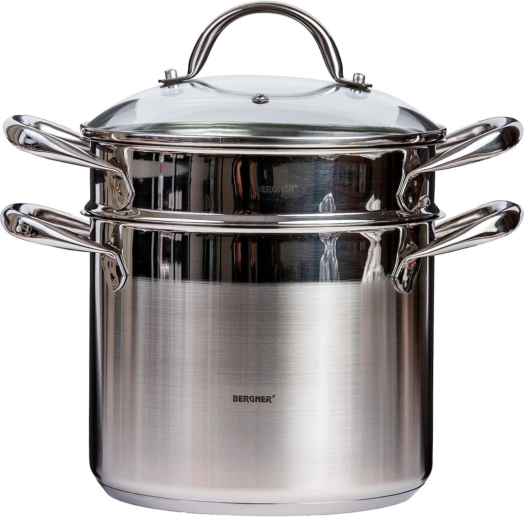 Bergner Q1513 24 cm Kochtopf 20 cm mit Deckel, Edelstahl, Stahl, Stahl