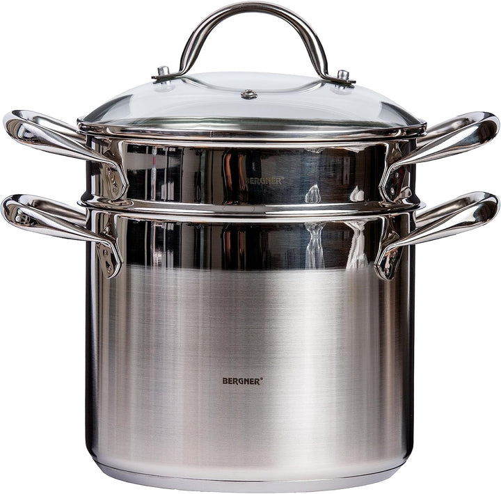 Bergner Q1513 24 cm Kochtopf 20 cm mit Deckel, Edelstahl, Stahl, Stahl