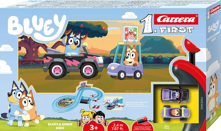 Carrera Bluey & Bingo Race 2,4m Rennstrecken-Set I 2 ferngesteuerte Fahrzeuge mit Bluey und Bingo I