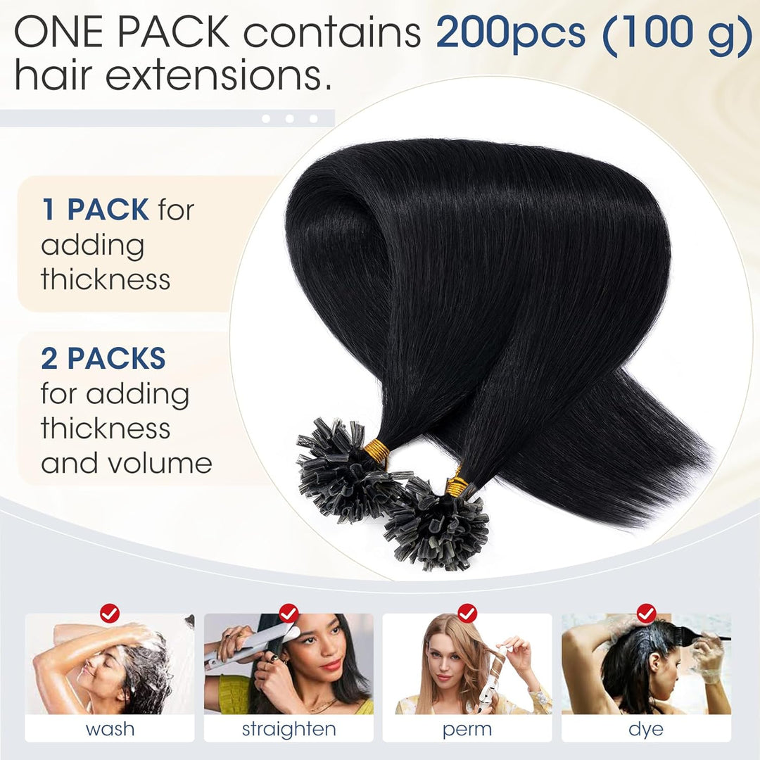 Elailite U-Tip Echthaar Bonding Extensions Keratin Haarverlängerung Haar Glatt 200 Strähnen 100g 22"