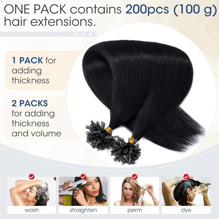 Elailite U-Tip Echthaar Bonding Extensions Keratin Haarverlängerung Haar Glatt 200 Strähnen 100g 22"
