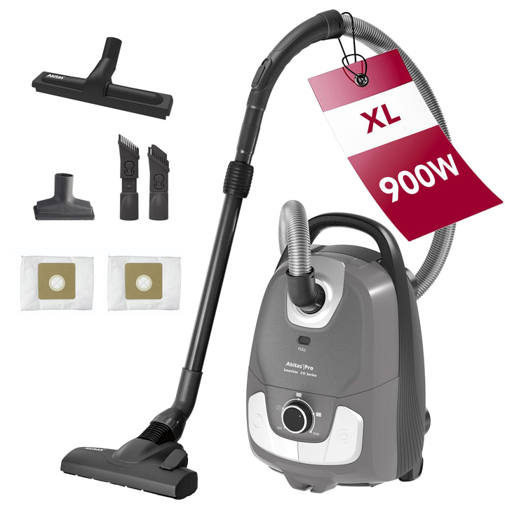 Akitas C11 900W Staubsauger mit Beutel – 7 m Netzkabel & 10 m Arbeitsradius, 70 dB leiser Betrieb, i