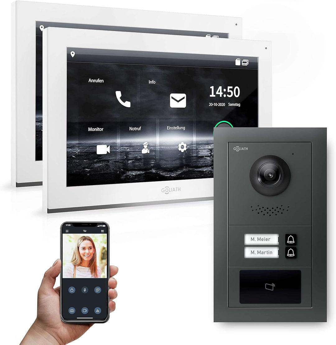 Goliath Hybrid | IP | Full-HD Video Türsprechanlage | App | 2-Fam | 2 x Full-Touchscreen 10" | Alumi