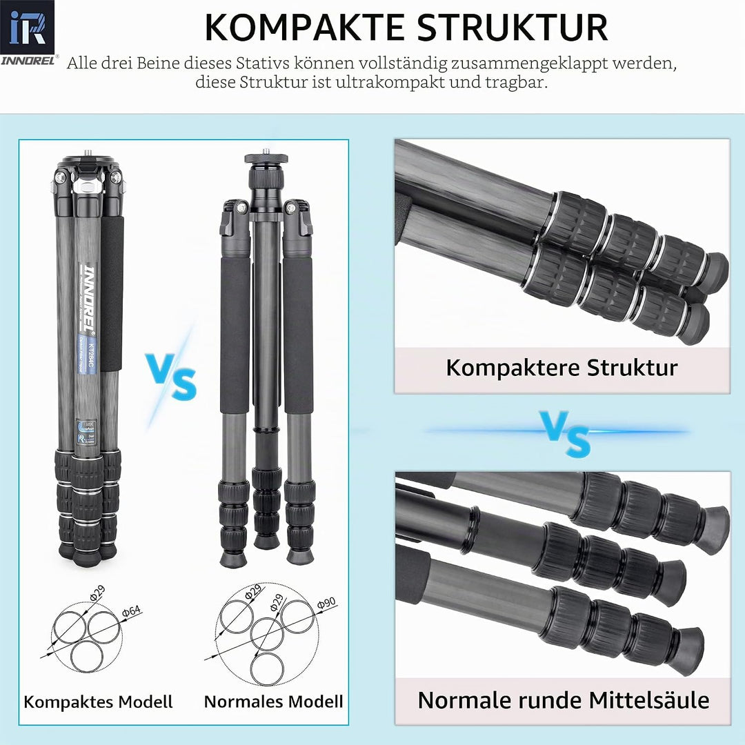 Karbonfaser-Stativ-INNOREL KT284C Super tragbares Reisestativ für DSLR-Kamera Robuster kompakter Stä