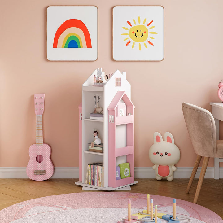 [en.casa] Drehbares Bücherregal für Kinder Vipsali Spielzeugregal in Hausoptik Drehregal mit Aufbewa