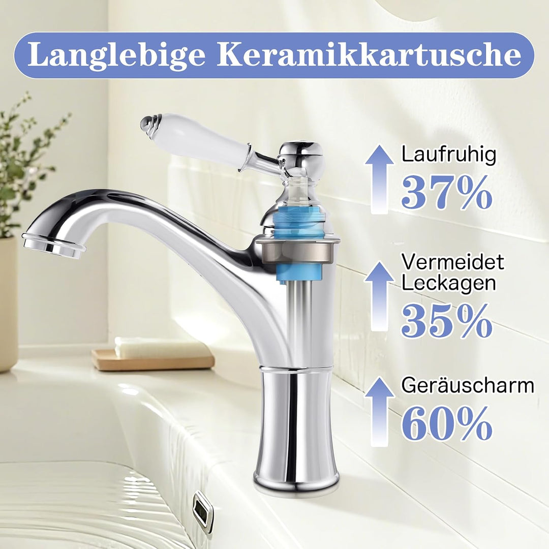 Wasserhahn Bad Chrom, Waschtischarmatur Mischbatterie Waschbecken Armaturen, Einhebel-Badezimmer mit