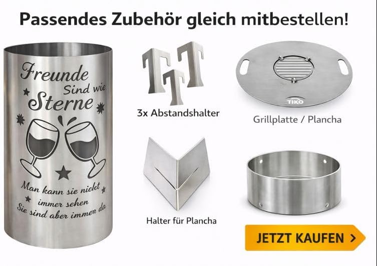 Feuertonne aus Stahl mit Spruch Freunde sind wie Sterne