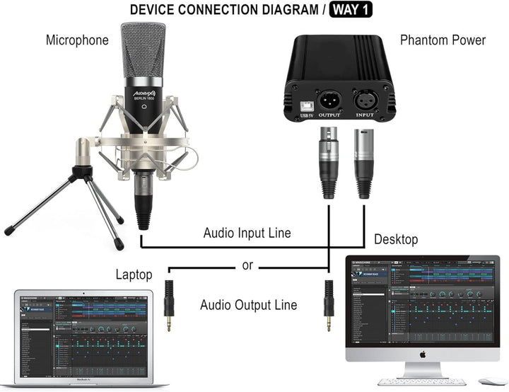 Audibax Berlin 1800 Silver Pack Micrófono Studio Gran Diafragma Silber Mehrfarbig, Silber Mehrfarbig
