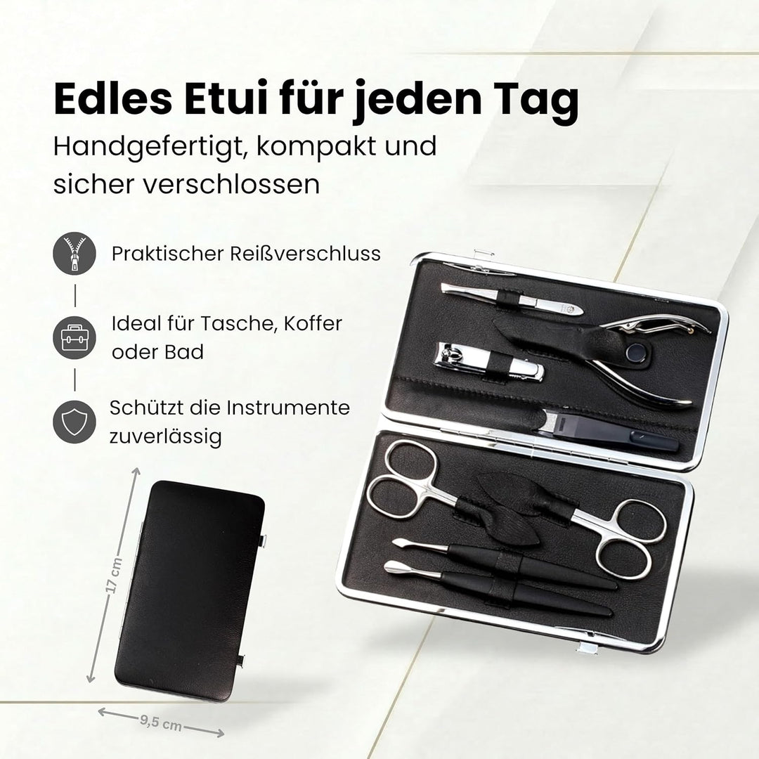 Sonnenschein by Hans Kniebes Maniküre Set 8-teilig aus Edelstahl Schwarz – Profi Nagelset &amp; Nagelpfl