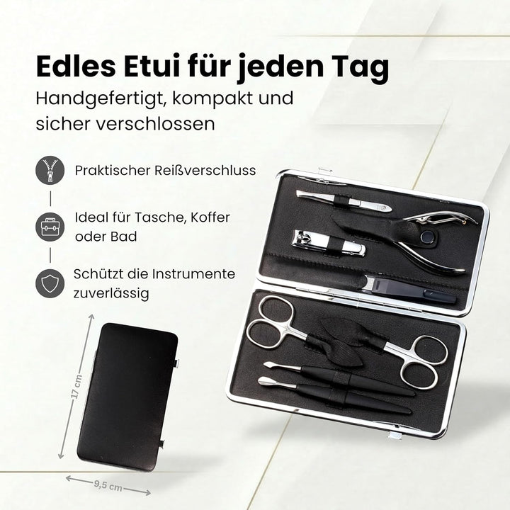 Sonnenschein by Hans Kniebes Maniküre Set 8-teilig aus Edelstahl Schwarz – Profi Nagelset &amp; Nagelpfl