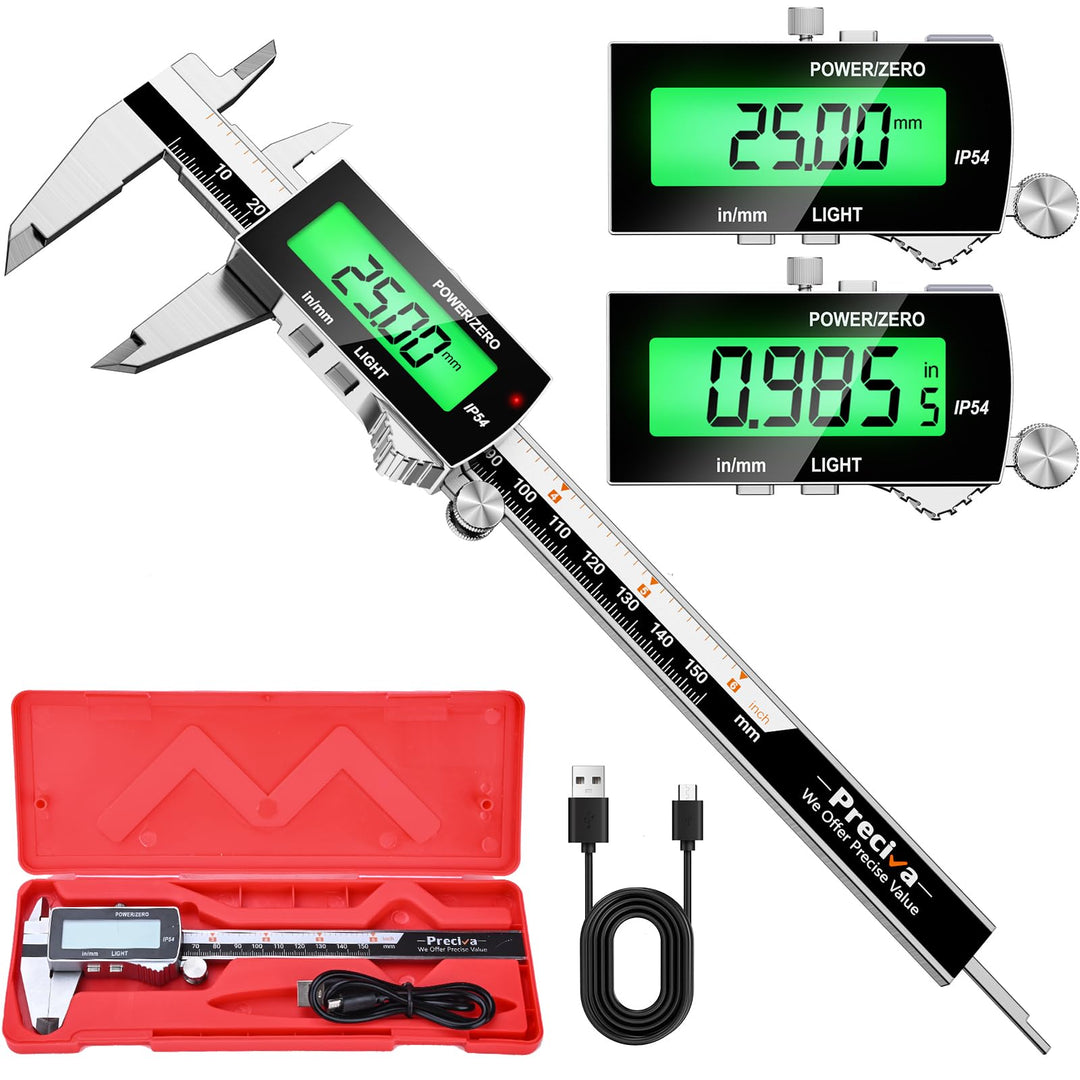 Digitaler Messschieber (wiederaufladbar), Preciva 150 mm Schieblehre Digital Edelstahl, elektronisch