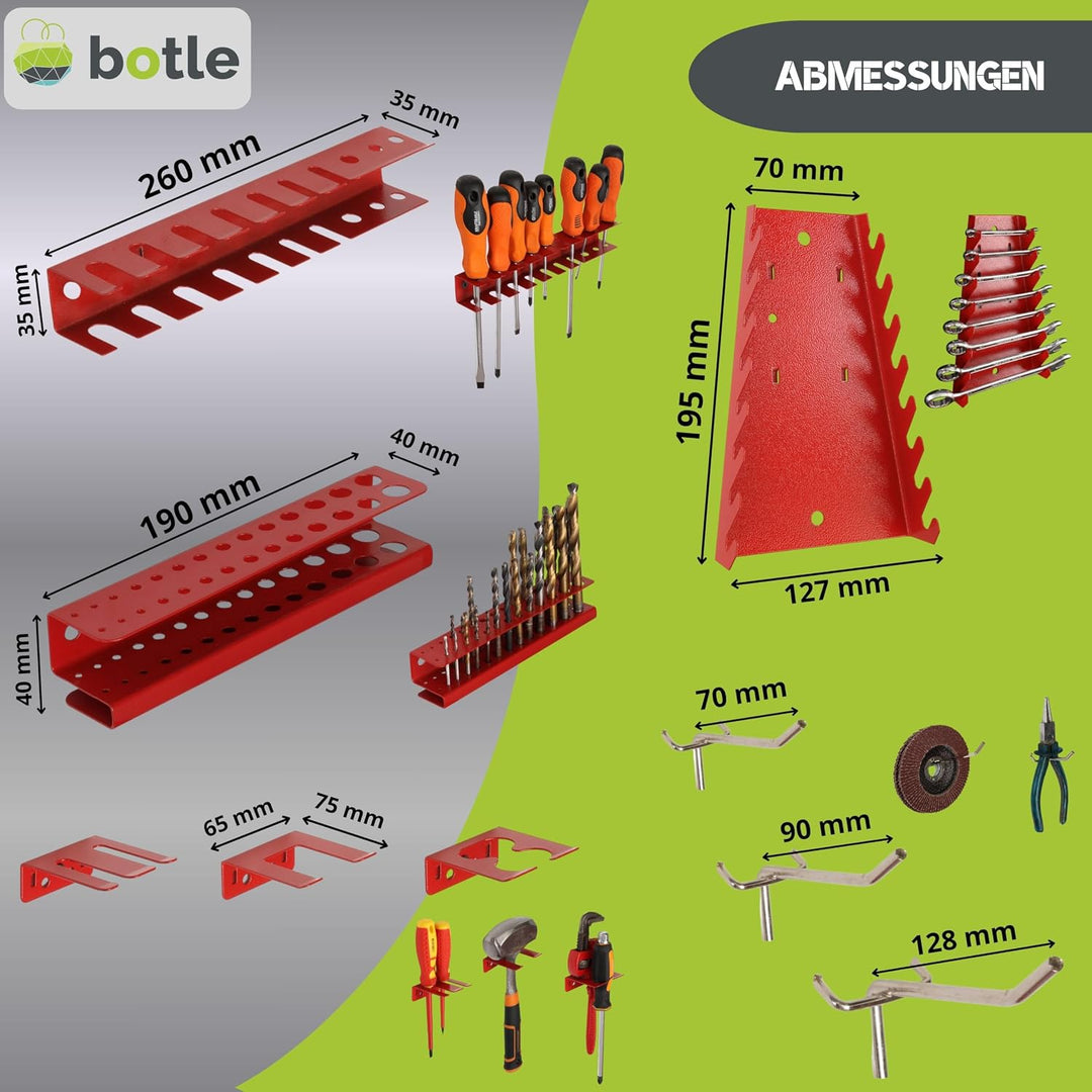 botle® Werkzeugwand Lochwand aus Metall, Stapelboxen + Wandregal + Werkzeughalter 51-tlg Set, Kleint