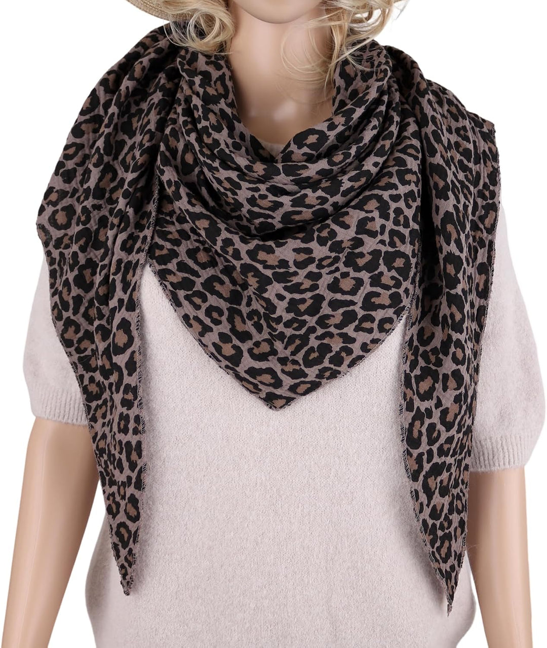 MIRROSI Damen Musselin Halstuch Made in Italy mit Leoprint oder Unifarben – Leichtes Dreieckstuch fü