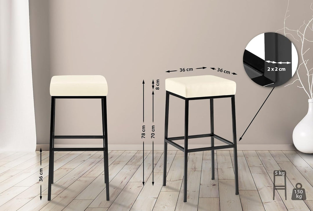 CLP 2er Set Barhocker Montreal I Gepolsterte Barstühle mit Kunstlederbezügen I Tresenhocker mit Meta