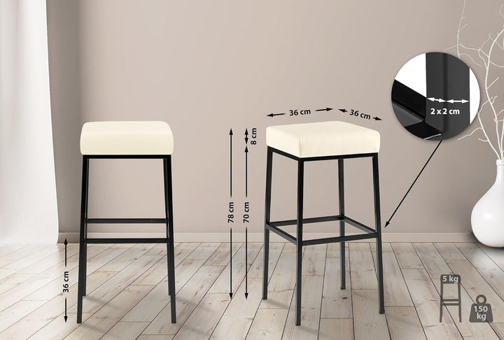 CLP 2er Set Barhocker Montreal I Gepolsterte Barstühle mit Kunstlederbezügen I Tresenhocker mit Meta