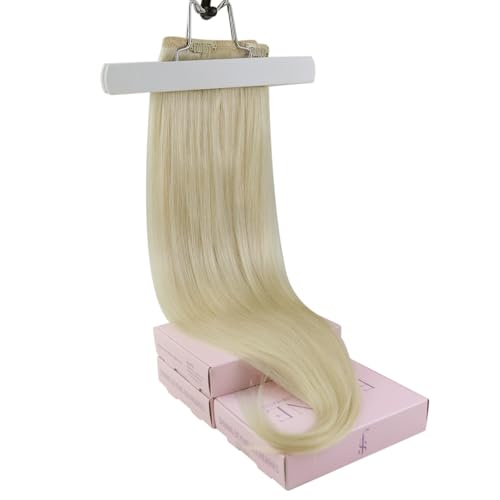 Fshine Echthaar Extensions Clip Weisse Blondine 40cm/16zoll Remy Haarverlängerung Echthaar Clip 120g