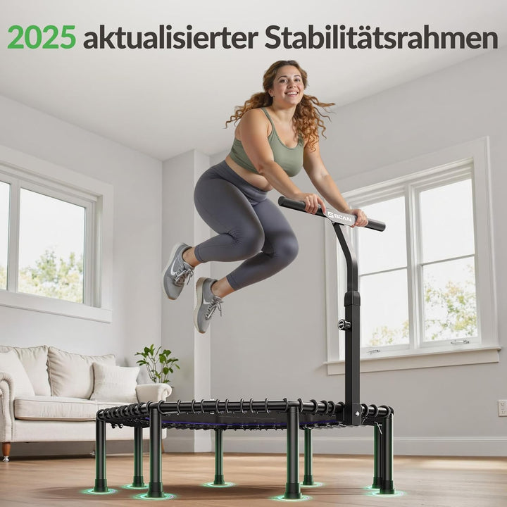 BCAN Achteckiges Indoor-Fitness-Trampolin, 130cm, Trampolin für Erwachsene bis 205 kg, mit verstellb