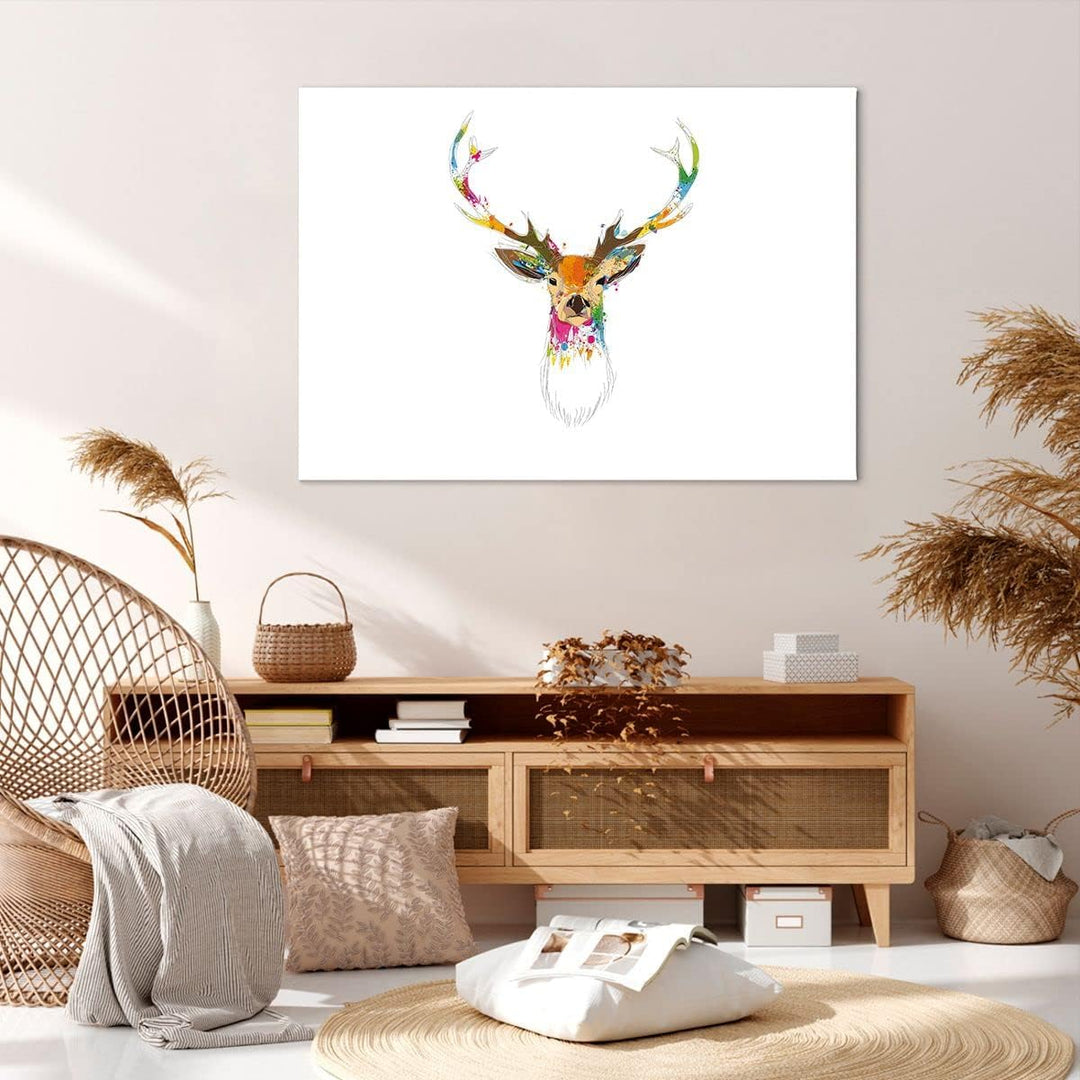 Bilder auf Leinwand 100x70cm Leinwandbild Deer fantasie Graffiti Grafik Gross Wanddeko Bild Schlafzi