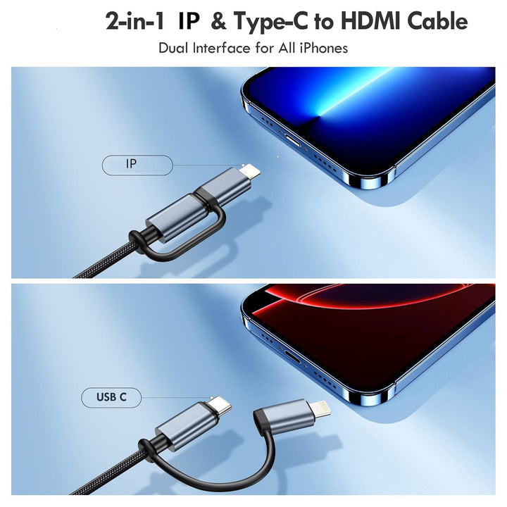 lulaven 2-in-1 IP &amp; Typ C zu HDMI Kabel 2M, HDMI Kabel für iPhone, Duale Schnittstelle für alle iPho