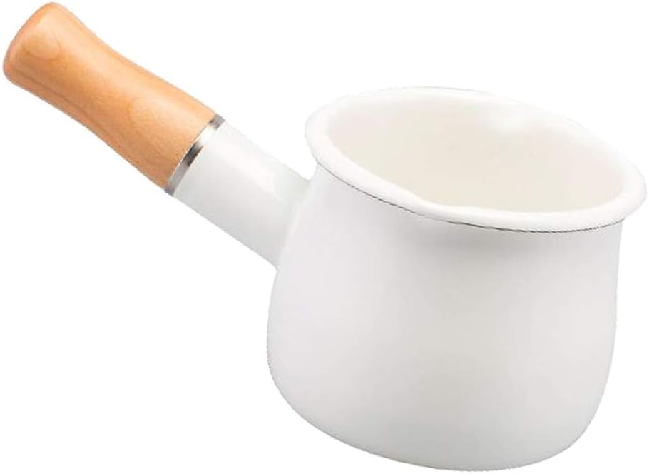 550ml Antihaft Klein Milchtopf Milchpfanne mit Holzgriff für Induktion Gasherd Weiss, Weiss