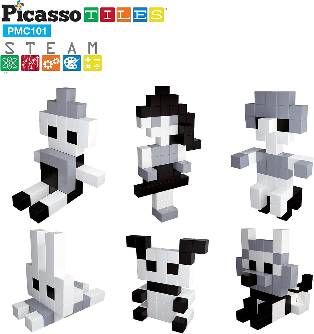 Picasso Cubes 1” Magnetic Puzzle Cube 101 pcs Black and White Magnet Construction Building Block Set