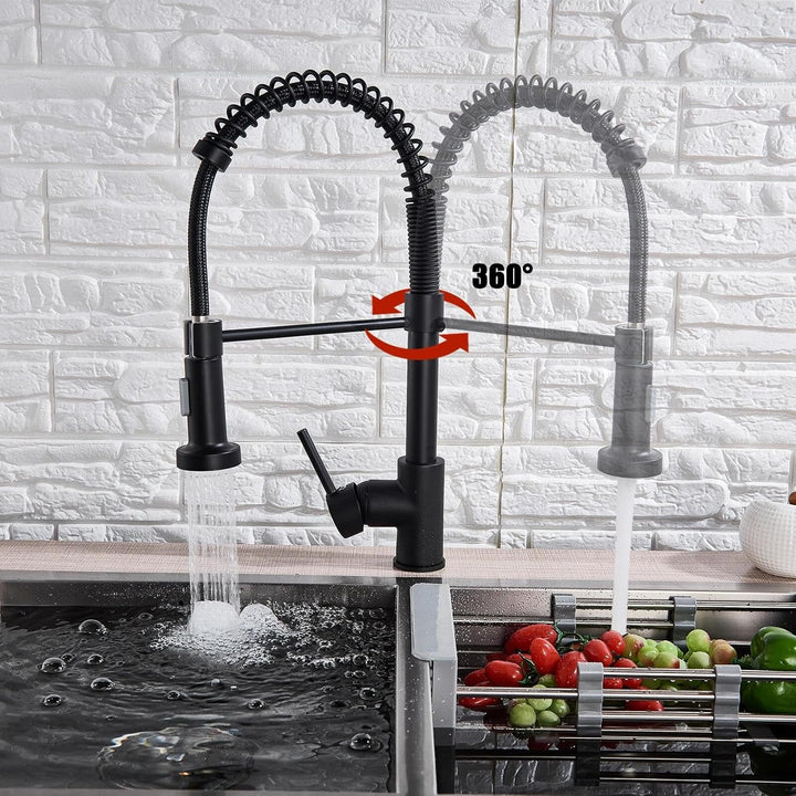 Wasserhahn Küche Hochdruck Küchenarmatur mit Brause Ausziehbar Schwarz Hoher Bogen Mischbatterie Küc