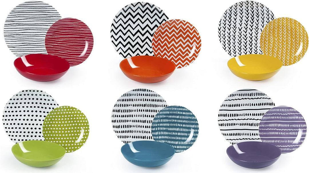Excelsa 62495 Crazy Line Tafelservice, 18-teilig, Porcelain, mehrfarbig 18 Stk Einzeln, Einzeln
