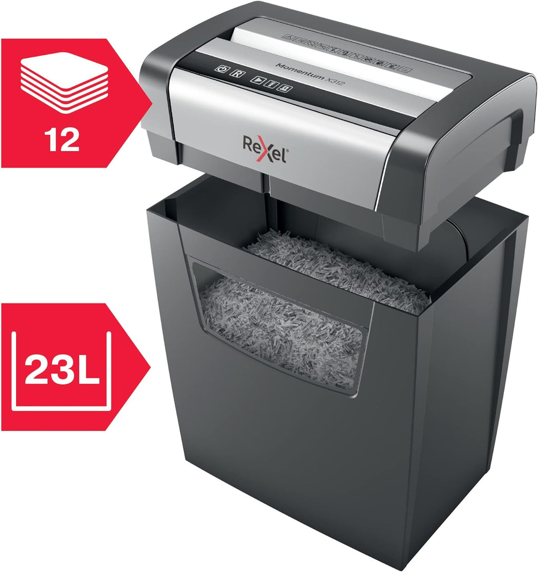 Rexel Aktenvernichter Momentum X312, Partikelschnitt, 13-12 Blatt A4 (70-80 g/m²) Kapazität, Sicherh