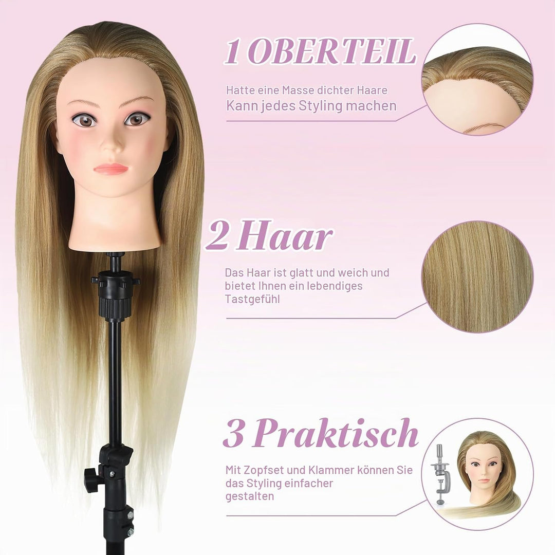 Frisierkopf mit Perückenständer Neverland Friseur Übungskopf Friseurkopf Trainingsköpfe, Frisierkopf