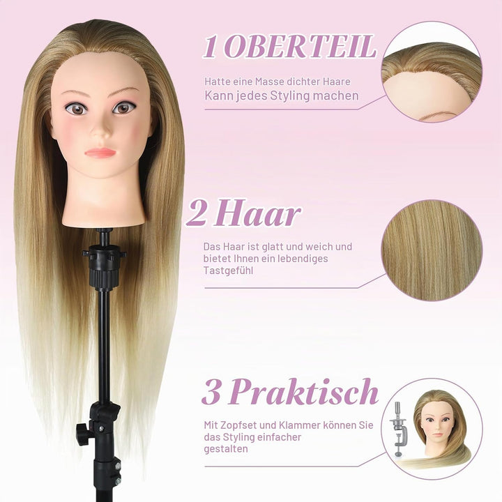 Frisierkopf mit Perückenständer Neverland Friseur Übungskopf Friseurkopf Trainingsköpfe, Frisierkopf
