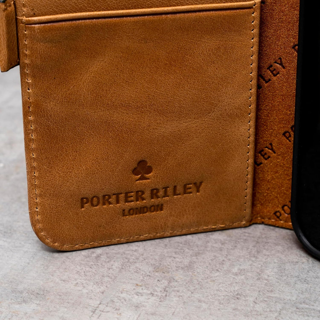 Porter Riley - Lederhülle für Samsung Galaxy S23. Premium Echtleder Standhülle/Cover/Brieftasche (He