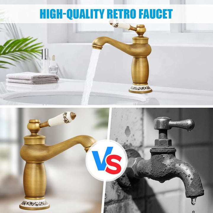 Badarmatur mit Anschlussschlauch, Wasserhahn Retro, Einhand-Waschtischbatterie, Waschbecken Armatur,