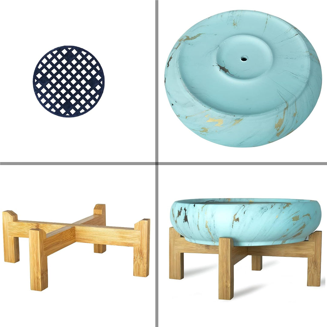 ARTKETTY Sukkulentententopf, grosser Sukkulenten-Übertopf mit Ständer, 25,4 cm Keramik-Bonsaischale