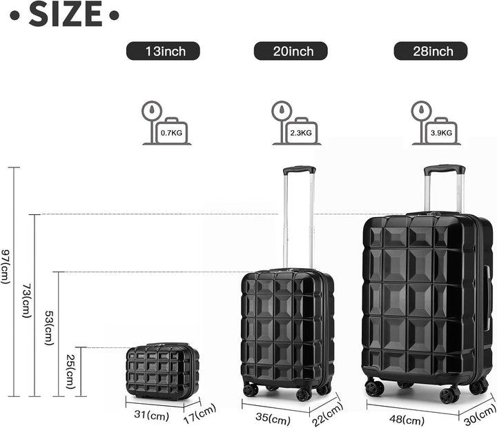 KONO Gepäck-Sets Kofferset 3 Teilig Handgepäck Koffer und Gross Koffer mit Beautycase (54cm+72cm+Kos