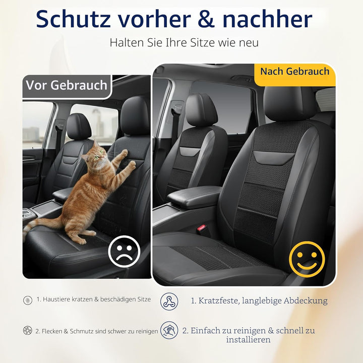 kingphenix 2er-Pack Vordersitzbezüge aus Memory-Schaumleder, Atmungsaktives 4D-Mesh, Airbag-kompatib
