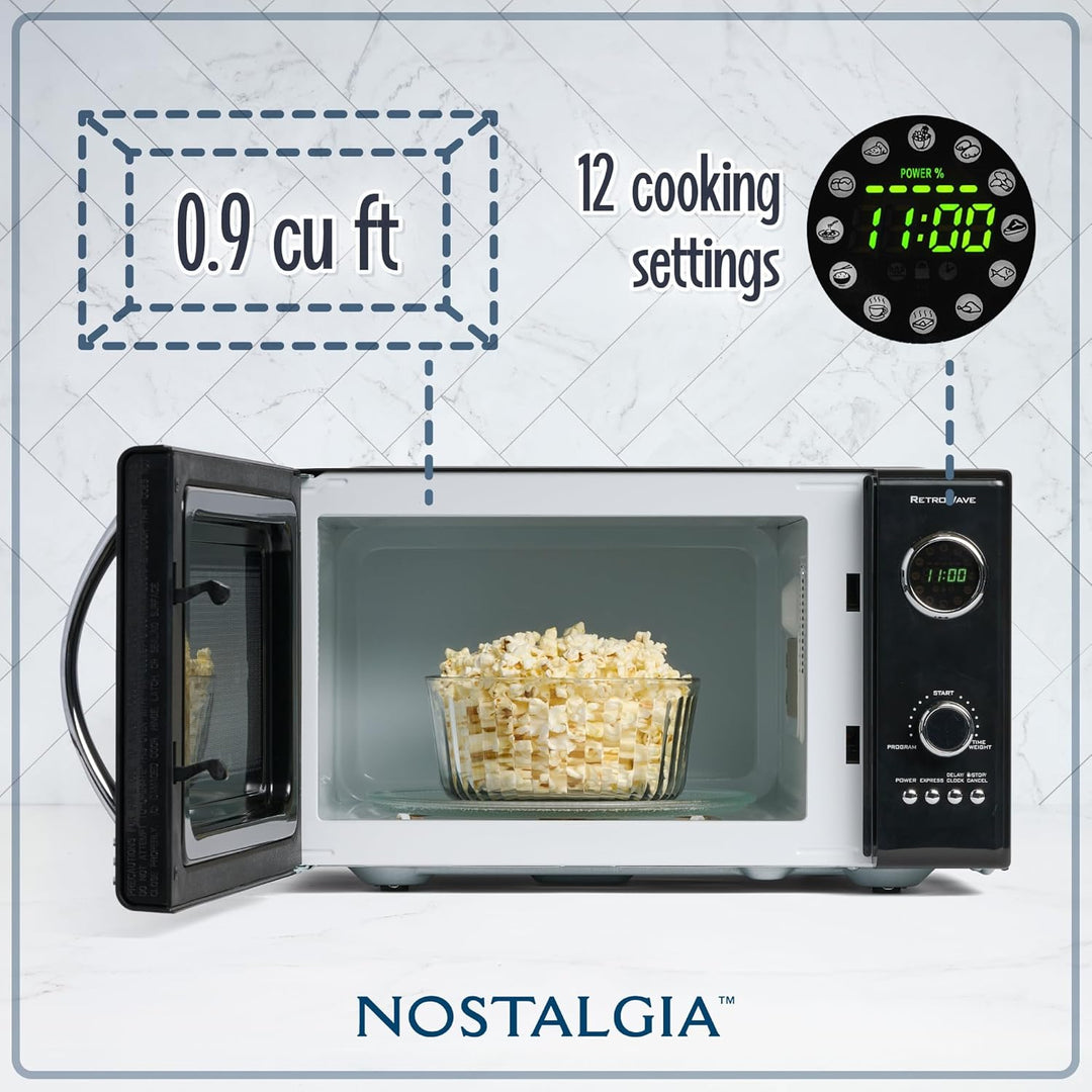 Nostalgia Retro Mikrowellenofen für die Arbeitsplatte – Grosses 800-Watt-Modell – 25 Liter – 12 vorp
